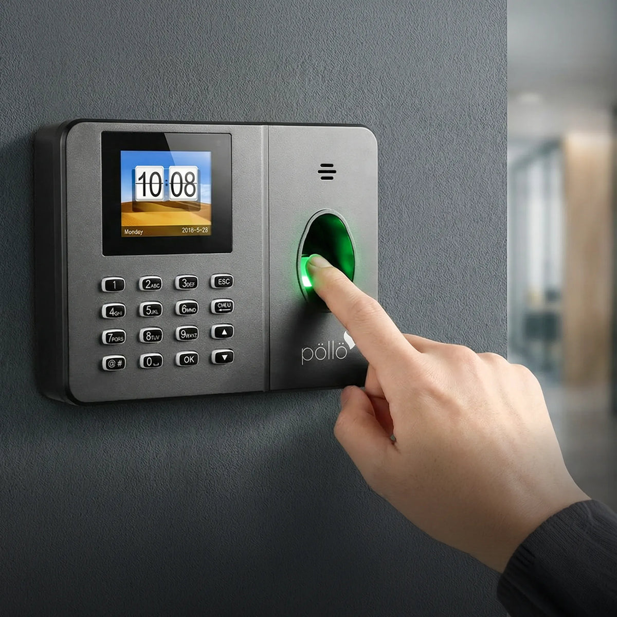 Pollo PLB-2000 BioSlim - Fingerprint Biometric Device, wall-mounted and in use
