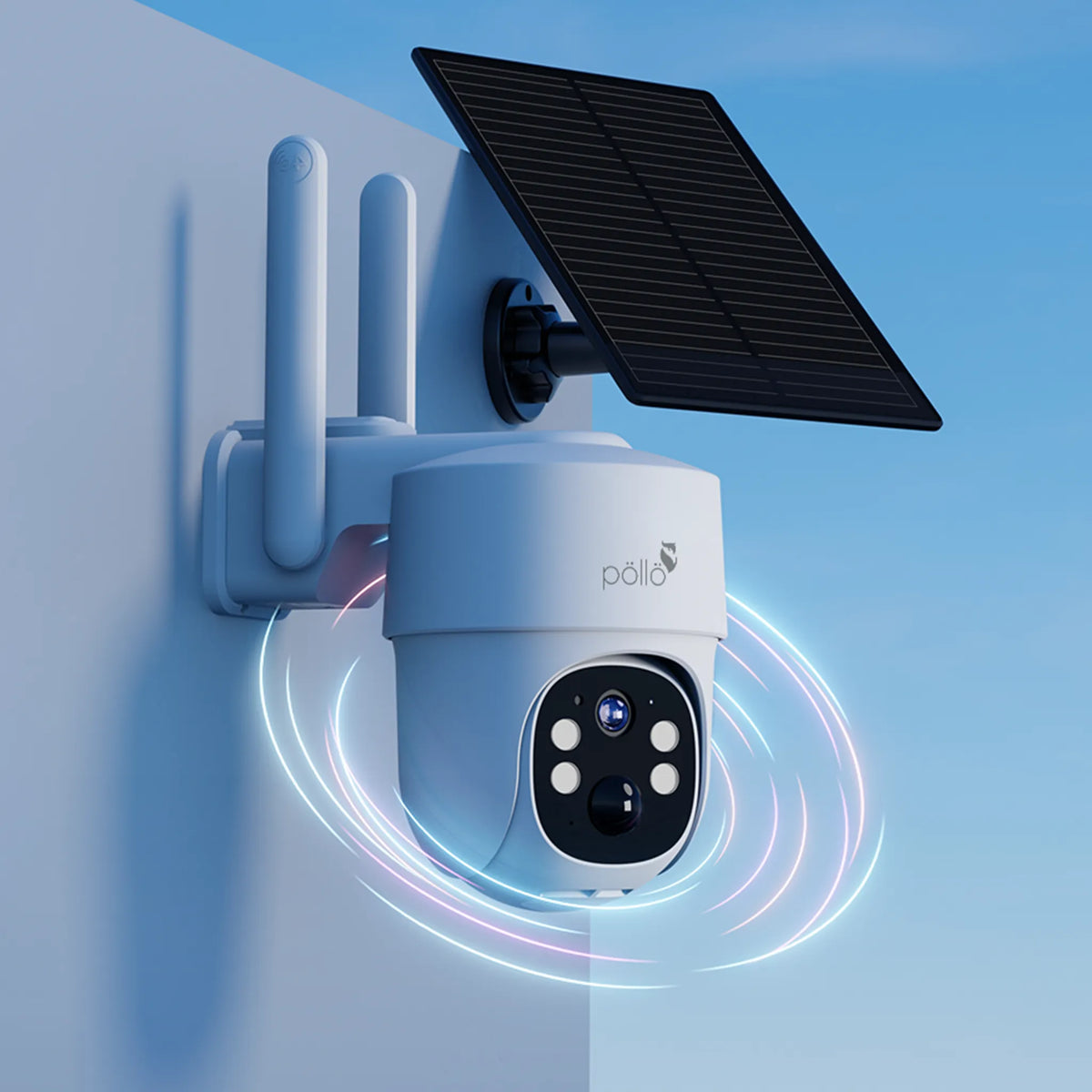 Pollo PLC-304-TB-4G Guardian Shield 4G - 3MP Solar Powered 4G Outdoor PT Camera, showing its pan and tilt rotation