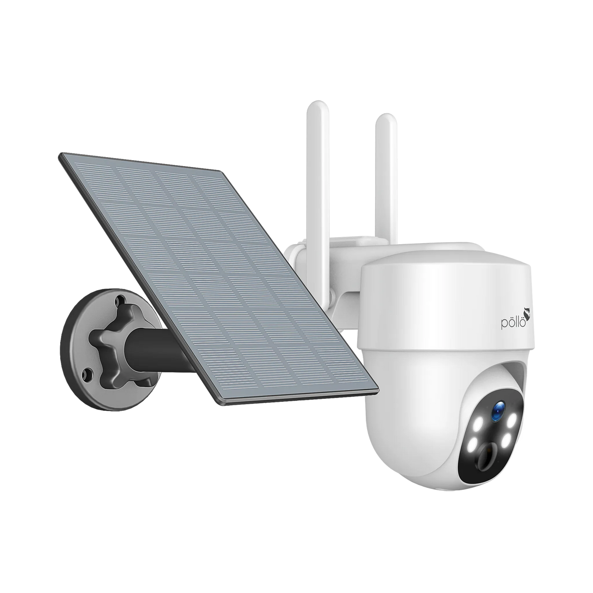 Pollo PLC-304-TB-4G Guardian Shield 4G - 3MP Solar Powered 4G Outdoor PT Camera, shown with its solar panel