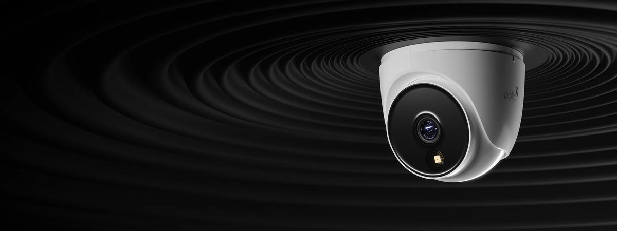 Pollo PLC-332P-AU-DL2/PM 2 Megapixel Dual-Light FHD Dome Camera — turret dome camera against a dark rippled background