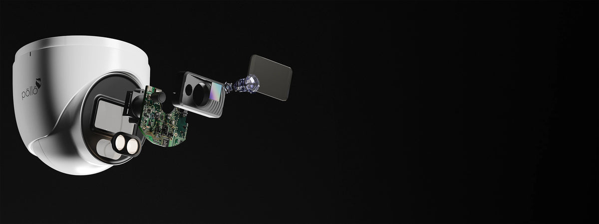 Pollo PLC-335P-AU-WR3/PM 5 Megapixel Full Color FHD Dome Camera — turret camera exploded to show its dual-light module