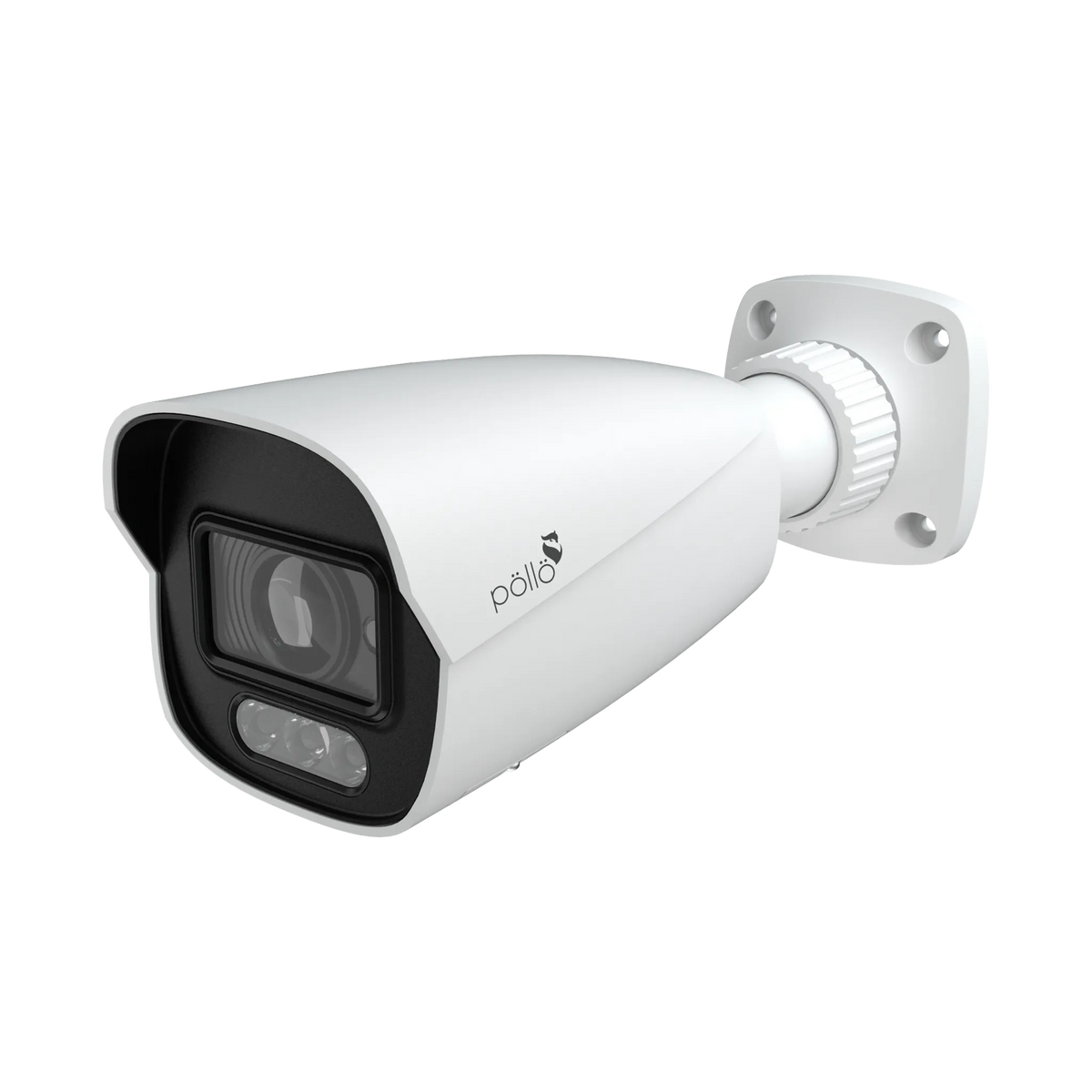 Pollo PLC-424M-AD-IR5/PM 4 Megapixel Active Deterrence Network Bullet Camera, front three-quarter view from the right