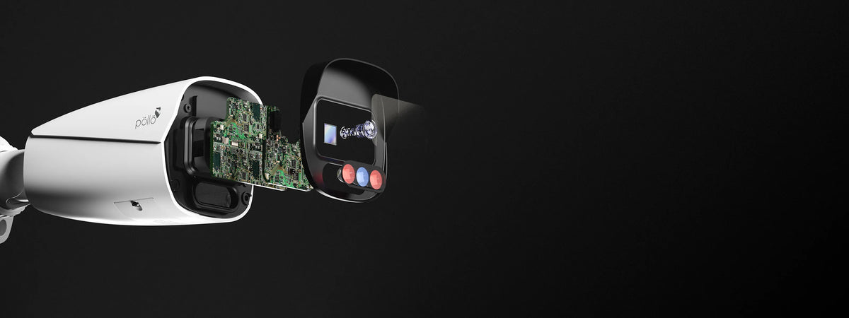 Pollo PLC-424M-AD-IR5/PM 4 Megapixel Active Deterrence Network Bullet Camera — bullet camera exploded to show its dual-light module