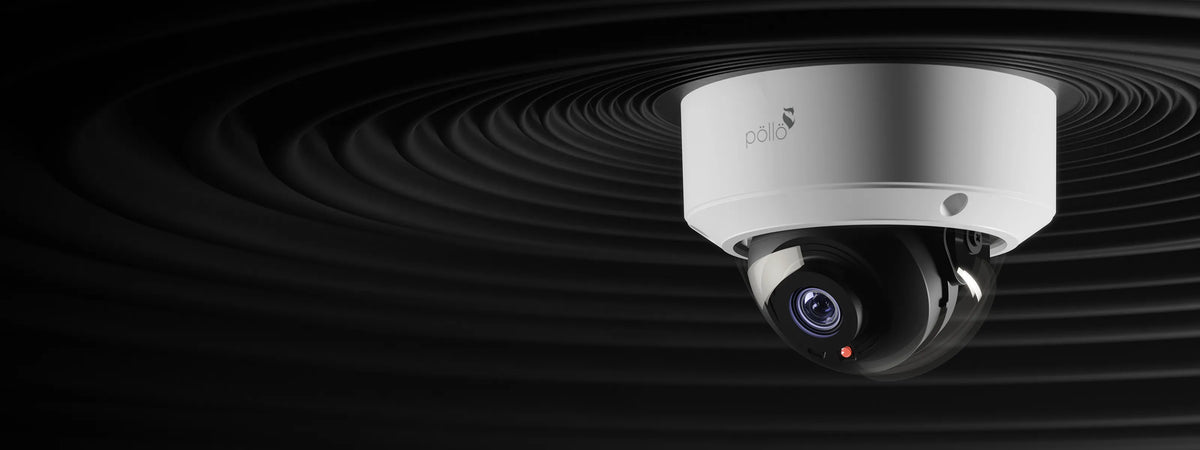 Pollo PLC-432M-AI-IR3/PM 2 Megapixel AI Network Vandal Proof Dome Camera — vandal-proof dome camera ceiling-mounted on a dark background