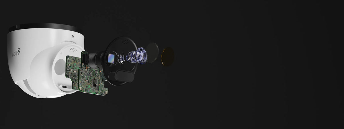 Pollo PLC-435M-THC-IR3PM 5 Megapixel Thermal Vision Network Dome Camera — turret camera exploded to show its lens assembly