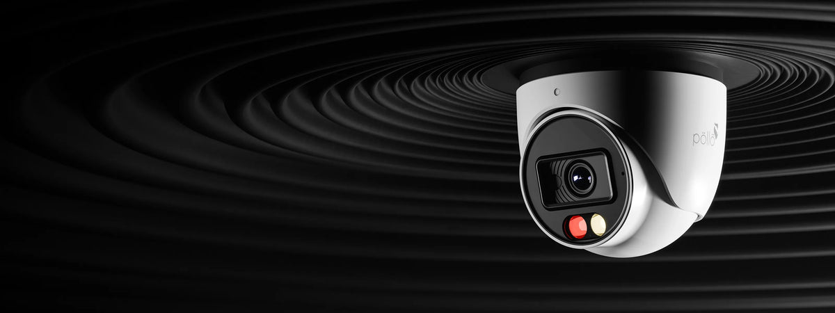 Pollo PLC-438M-AU-DL3 8 Megapixel Dual-Light Network Dome Camera — turret dome camera with dual-light LEDs against a dark background