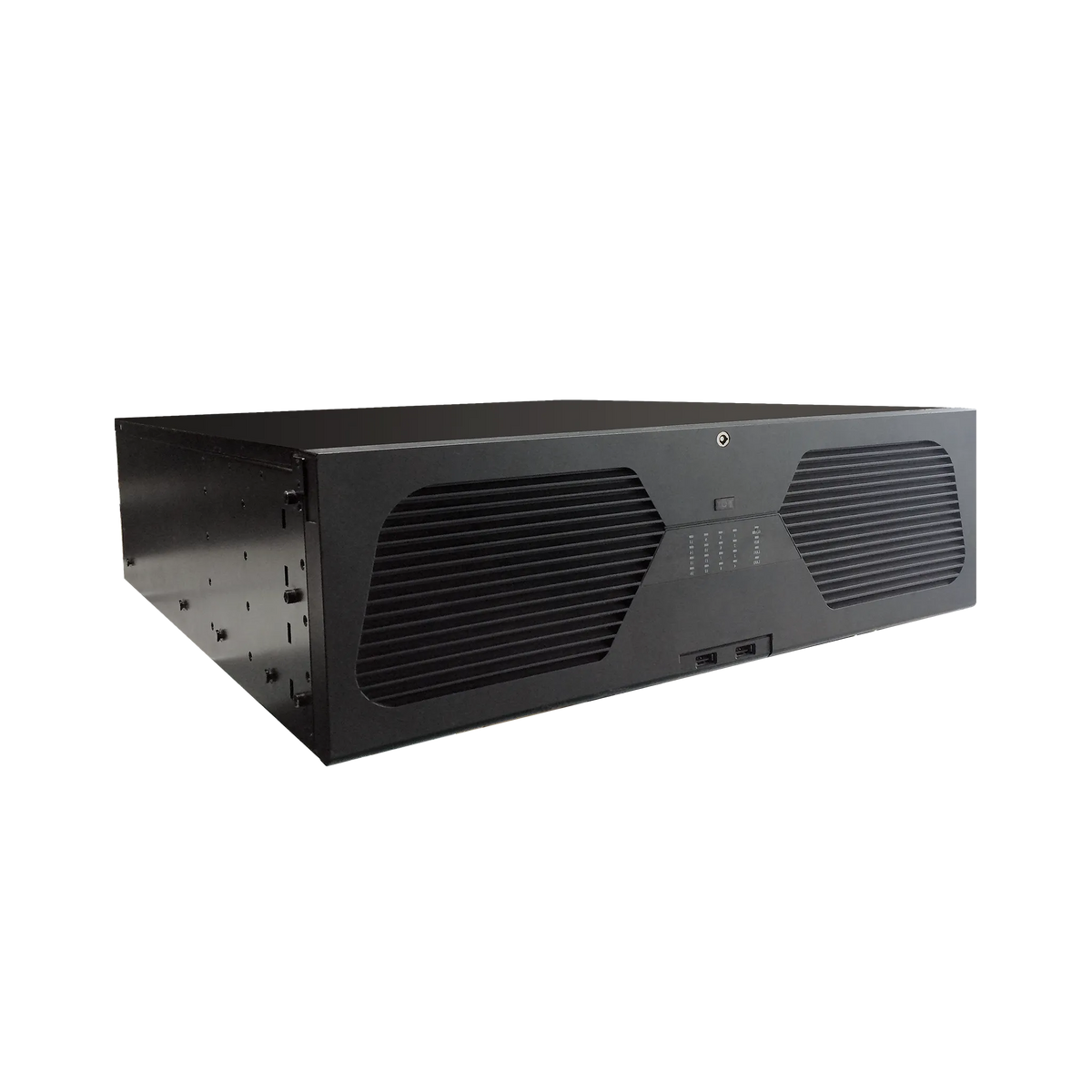 Pollo PLC-516256H16/PM-8K 16 Megapixel 256 Channel 8K NVR with 16 HDD Slots, shown at an angle