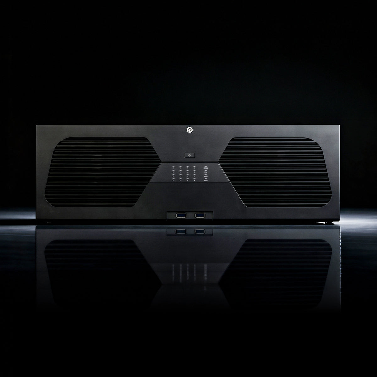 Pollo PLC-516256H16/PM-8K 16 Megapixel 256 Channel 8K NVR with 16 HDD Slots, front view against a dark background
