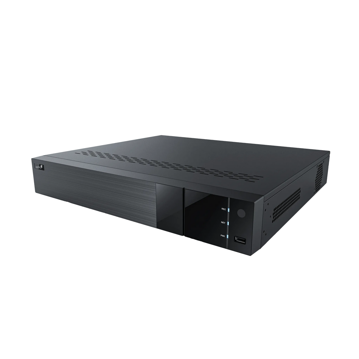 Pollo PLC-51632H4/PM-8K 16 Megapixel 32 Channel 8K NVR with 4 HDD Slots, shown at an angle