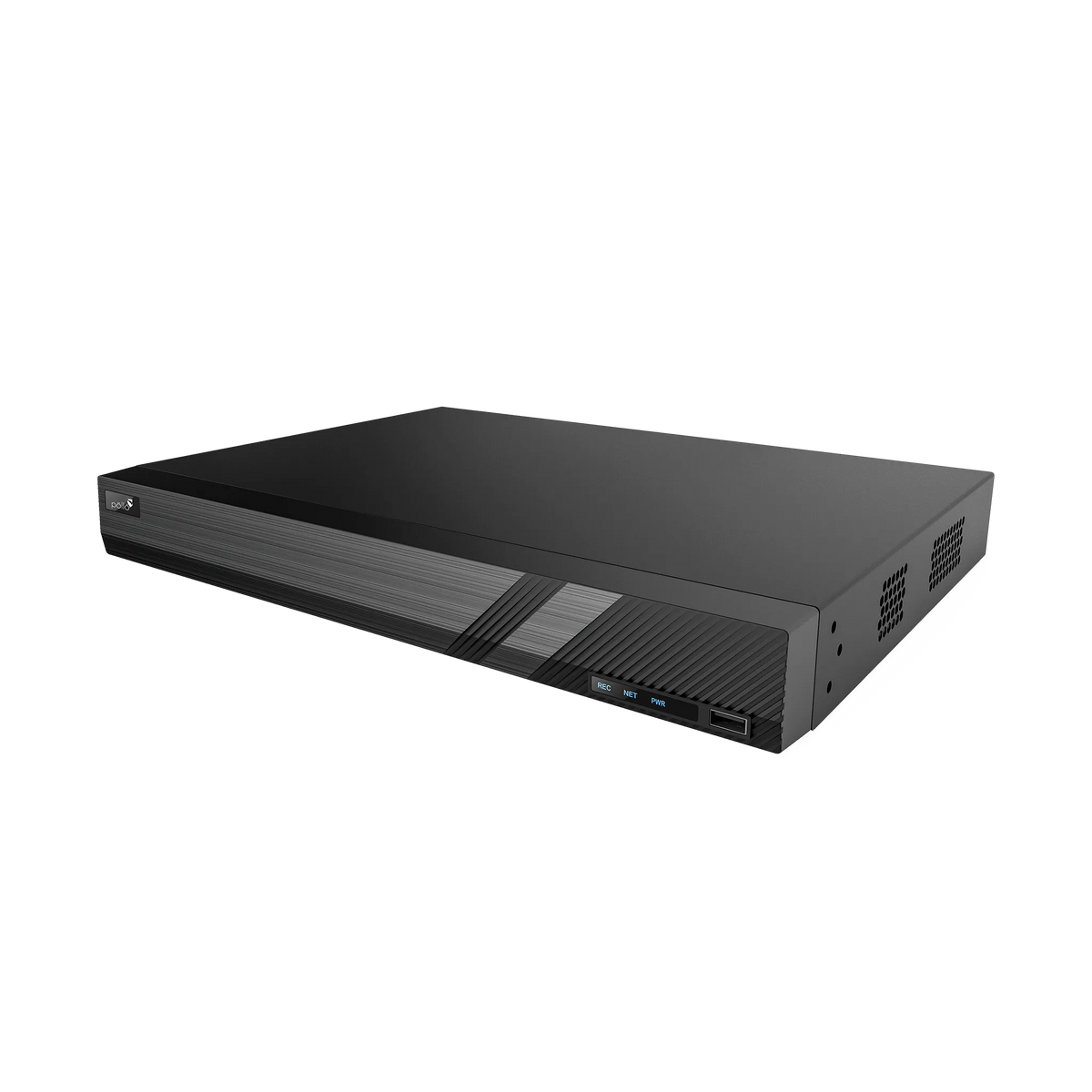 Pollo PLC-5816H1/PM-4K 8 Megapixel 16 Channel 4K NVR with 1 HDD Slot, angled front view