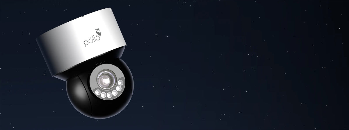 Pollo PLC-944-AD-DL5PM 4 Megapixel 4x Mini PTZ Camera — pan-tilt camera against a dark night sky