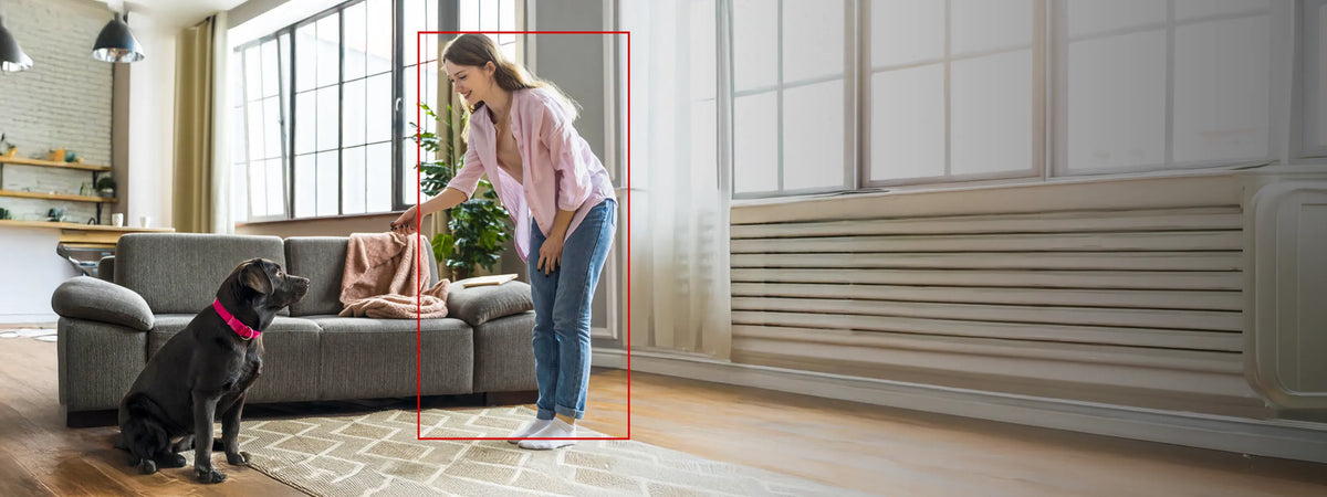 Pollo PLC-HS301 Guardian 360°x - 3MP Smart Wi-Fi Indoor PT Camera — indoor scene with a person detected and outlined by the camera
