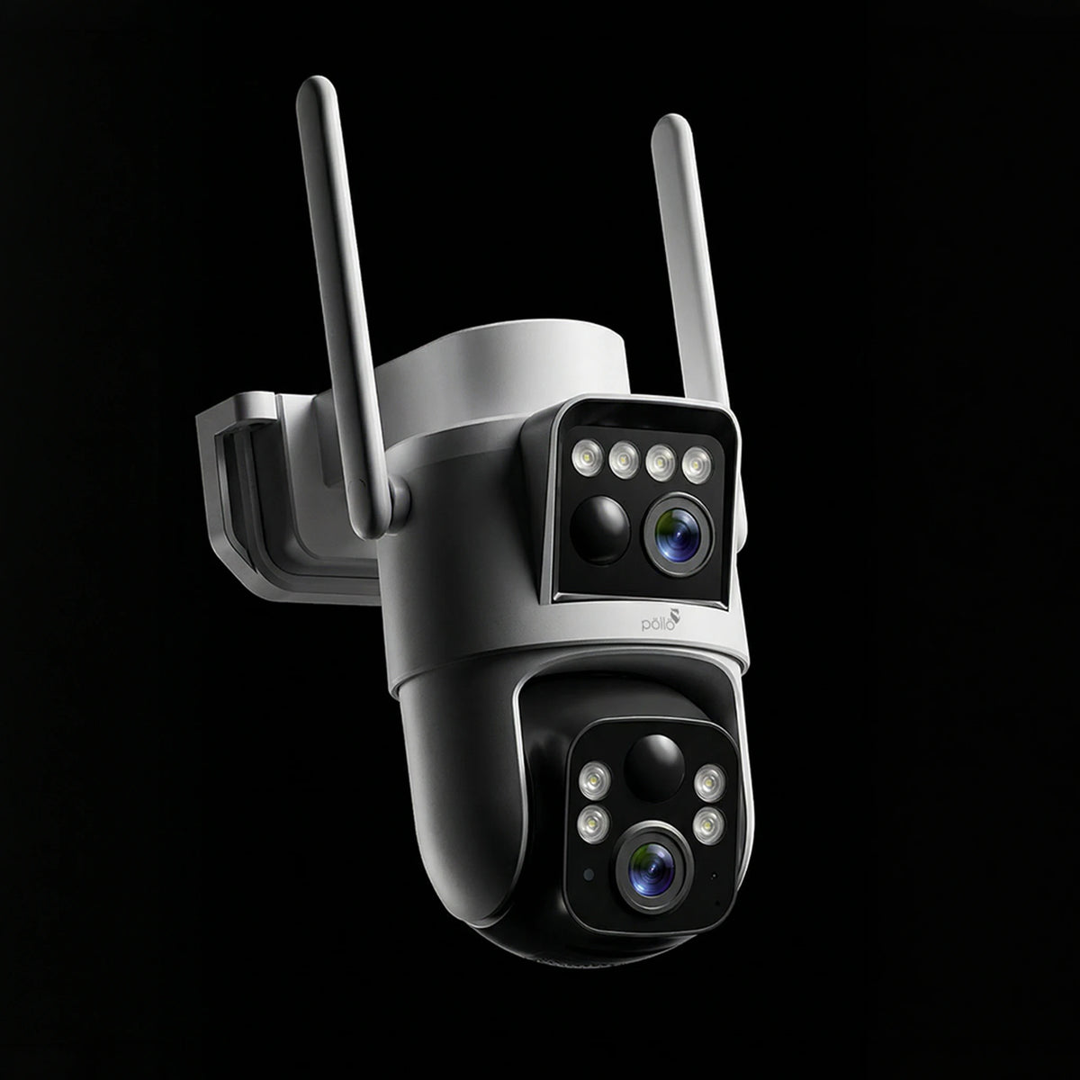 Pollo PLC-HS304-TB-DS-4G Guardian Apex 4G Pro – 2+2MP Smart 4G Dual Lens Outdoor PT Camera, dual-lens head against a dark background