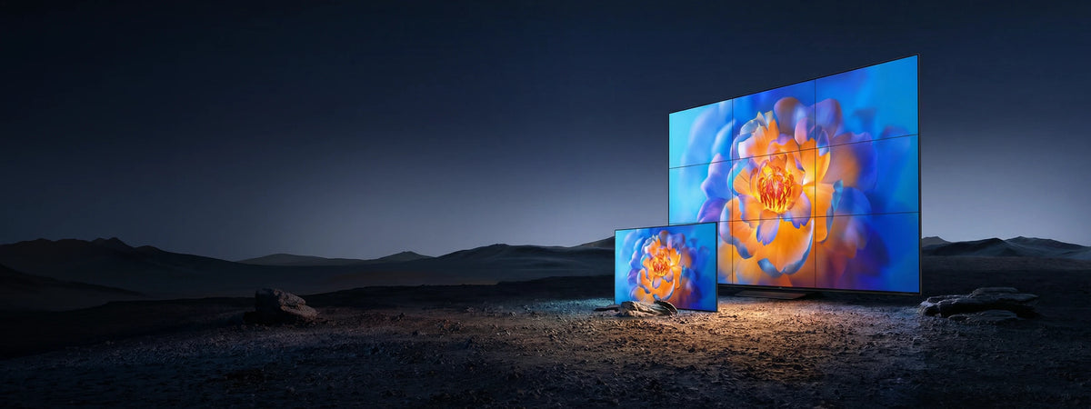 Pollo PLD-55PJ035P-LED-B 55-inch FHD LED-DID Splicing Video Wall 3.5mm Bezel — large video wall displays shown in an outdoor night scene