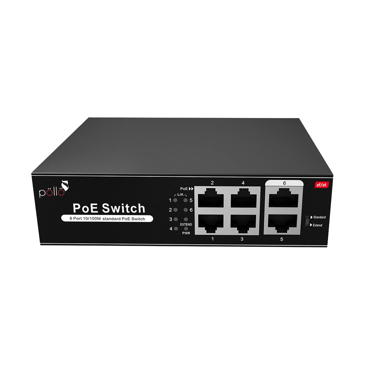 Pollo PLN-1104MB 6-Port Megabit PoE Network Switch, front view
