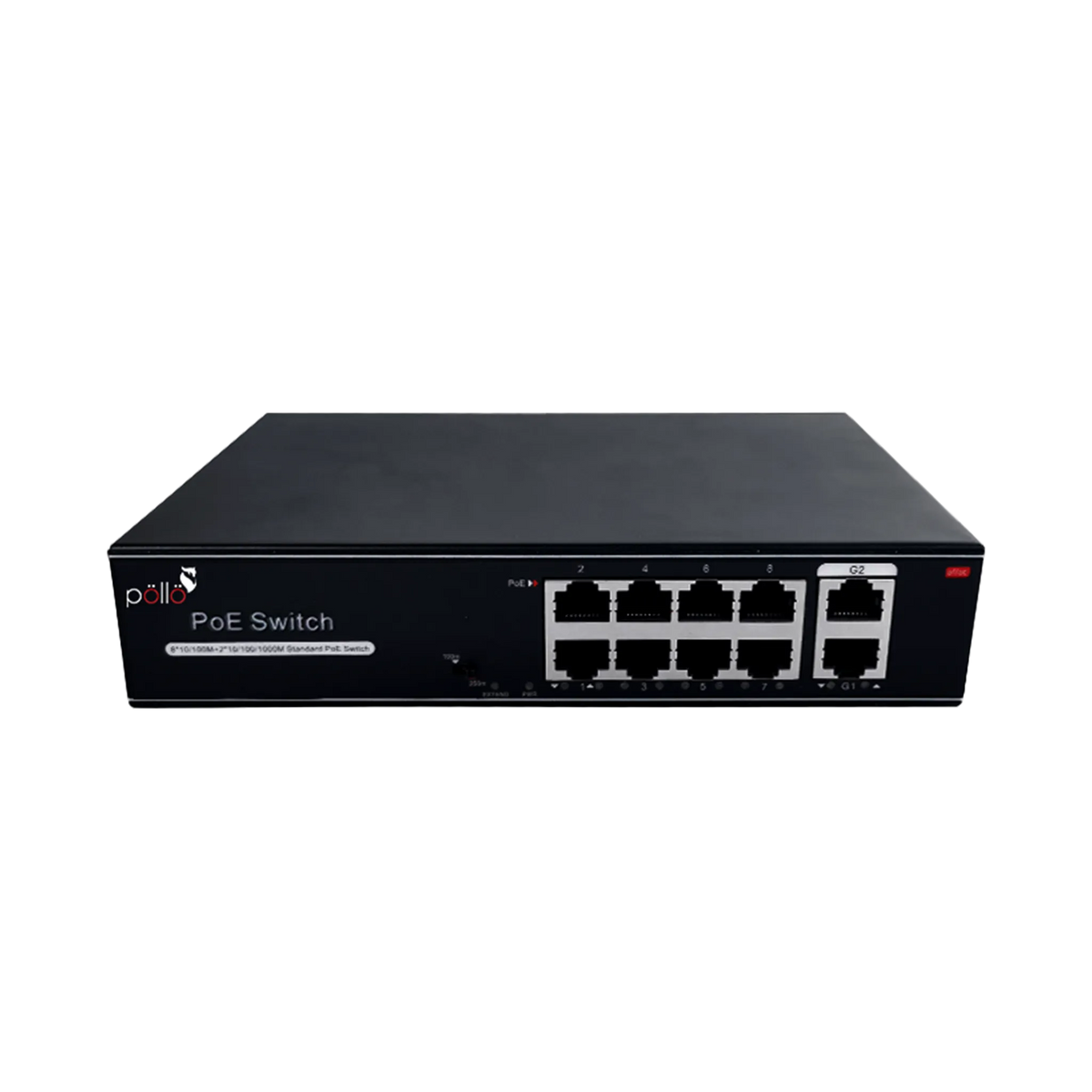 Pollo PLN-1108MGB 10-Port Megabit PoE Network Switch with Gigabit Uplink, front view