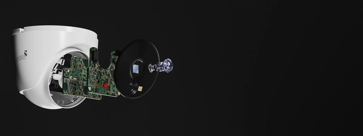 Pollo PLC-332P-AU-DL2/PM 2 Megapixel Dual-Light FHD Dome Camera — turret camera exploded to show its lens module
