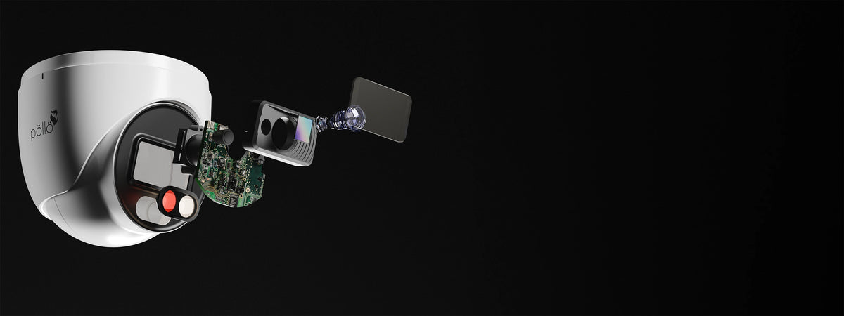 Pollo PLC-335P-AU-DL3/PM 5 Megapixel Dual-Light FHD Dome Camera — turret camera exploded to show its dual-light module
