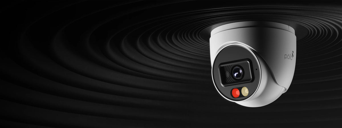 Pollo PLC-335P-AU-DL3/PM 5 Megapixel Dual-Light FHD Dome Camera — turret dome camera with dual-light LEDs against a dark background