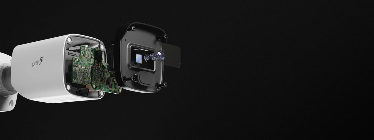 Pollo PLC-422M-AI-IR3/PM 2 Megapixel AI Network Bullet Camera — bullet camera exploded to show its sensor board
