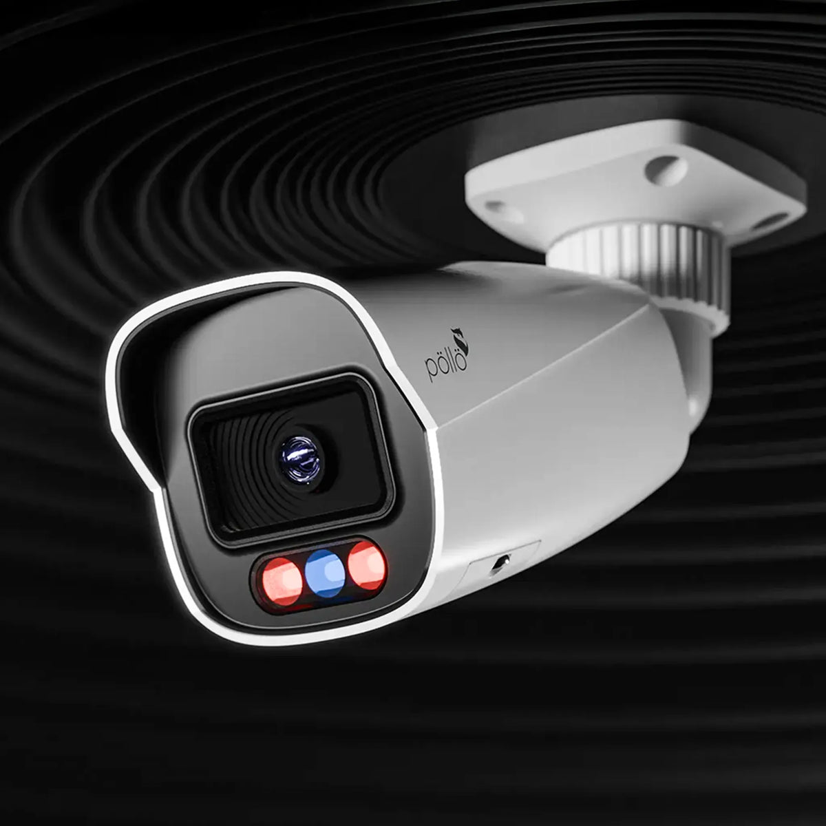 Pollo PLC-424M-AD-IR5/PM 4 Megapixel Active Deterrence Network Bullet Camera, shown ceiling-mounted