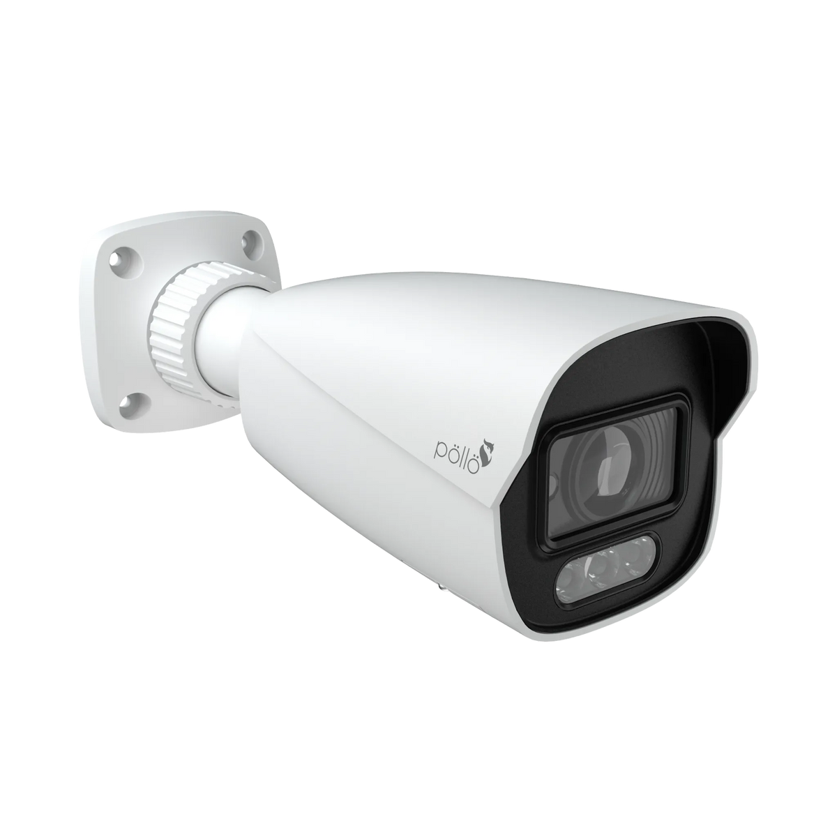 Pollo PLC-424M-AD-IR5/PM 4 Megapixel Active Deterrence Network Bullet Camera, front three-quarter view from the left