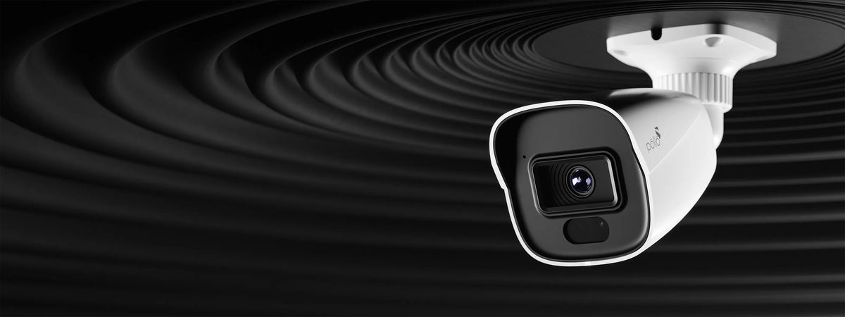 Pollo PLC-424M-AU-PV3/PM 4 Megapixel Night Fighter AI Network Bullet Camera — bullet camera ceiling-mounted against a dark background