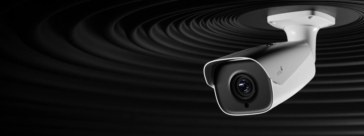 Pollo PLC-428M-AI-MZ-IR8/PM 8 Megapixel AI Network Bullet Motorized Camera — bullet camera ceiling-mounted against a dark background