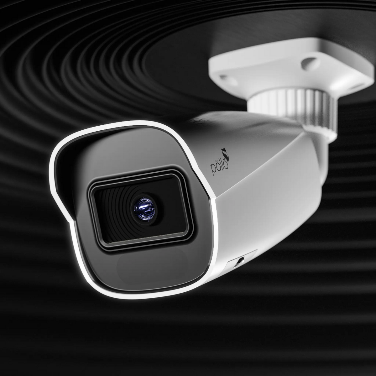 Pollo PLC-428M-MZ-IR5/PM 8 Megapixel Network Bullet Motorized Camera, shown ceiling-mounted
