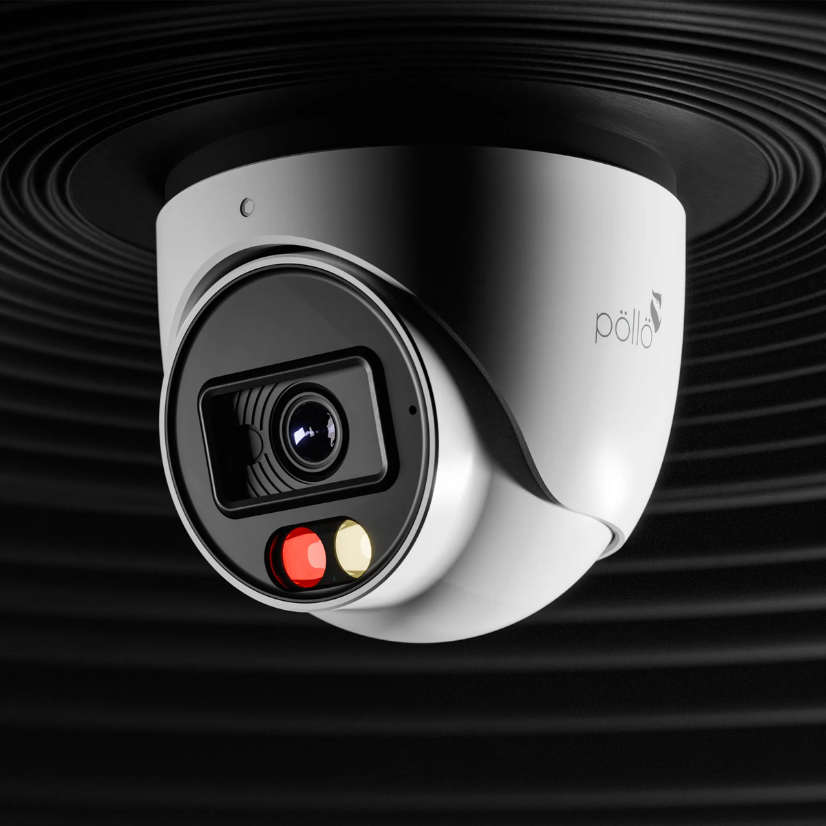 Pollo PLC-436M-AU-DL3/PM-E 6 Megapixel Dual-Light Network Dome Camera (E), angled front view against a dark background 