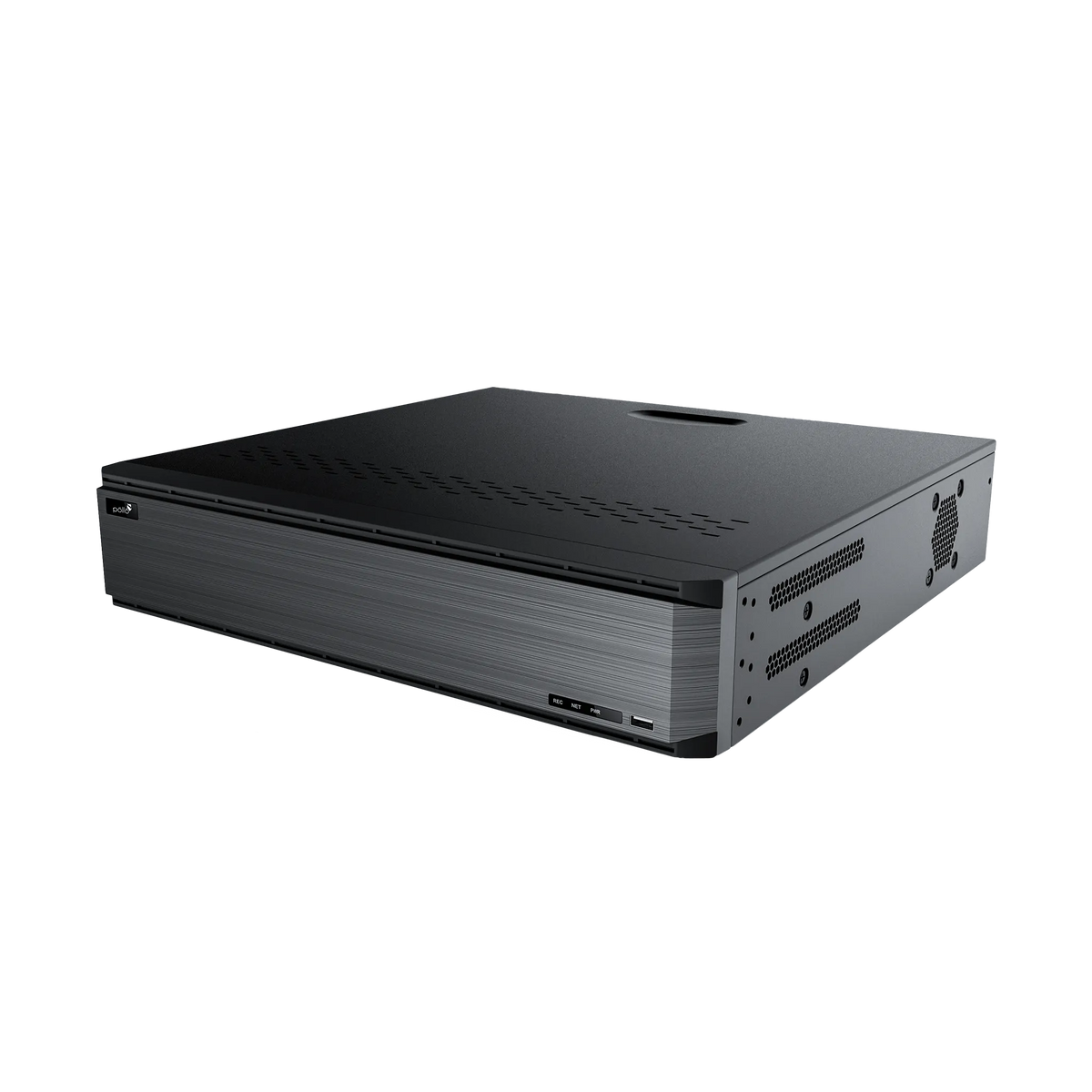Pollo PLC-51264H8/PM-4K 16 Megapixel 64 Channel 4K NVR with 8 HDD Slots, angled front view