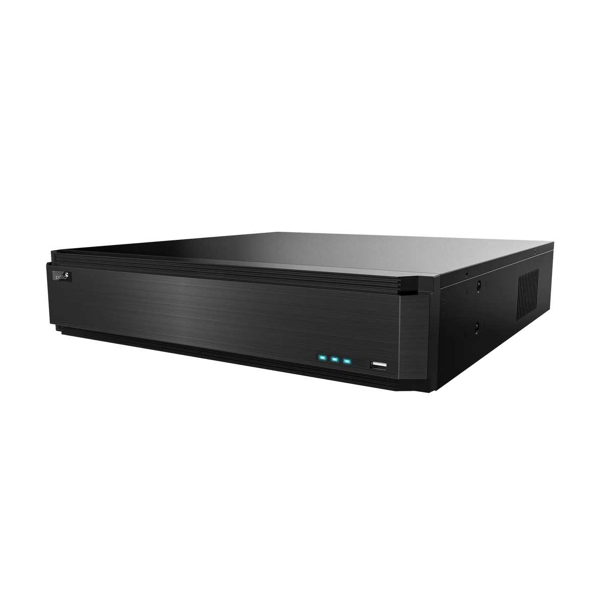 Pollo PLC-51264H8/PM-4K 16 Megapixel 64 Channel 4K NVR with 8 HDD Slots, shown at an angle