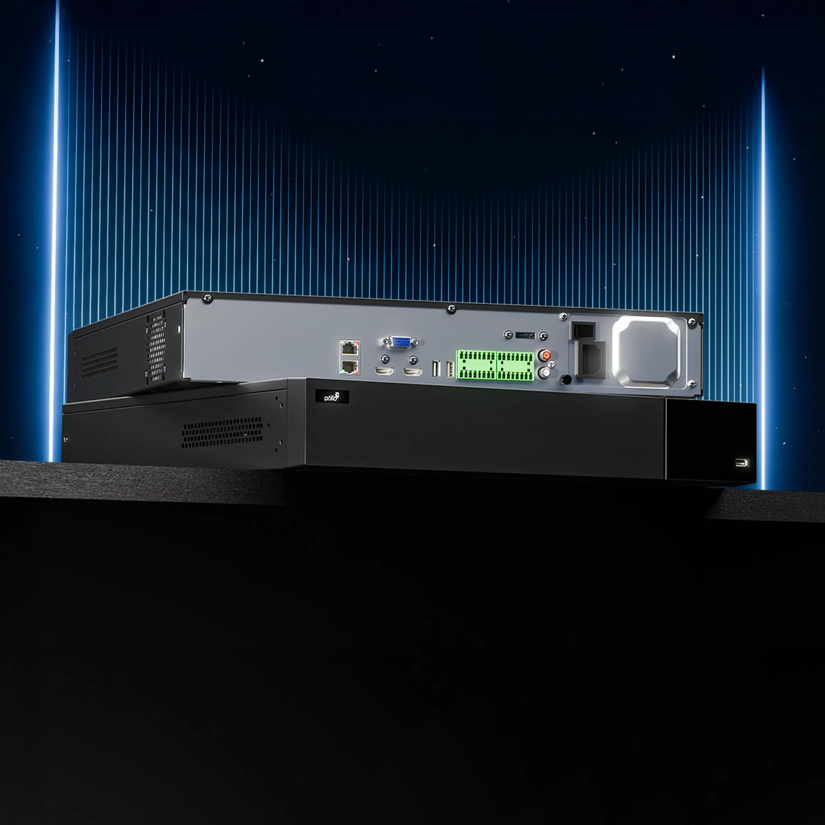 Pollo PLC-51616H4/PM-8K 16 Megapixel 16 Channel 8K NVR with 4 HDD Slots, rear panel with its ports and connectors