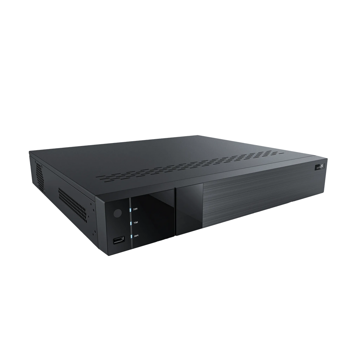 Pollo PLC-51632H4/PM-8K 16 Megapixel 32 Channel 8K NVR with 4 HDD Slots, angled front view