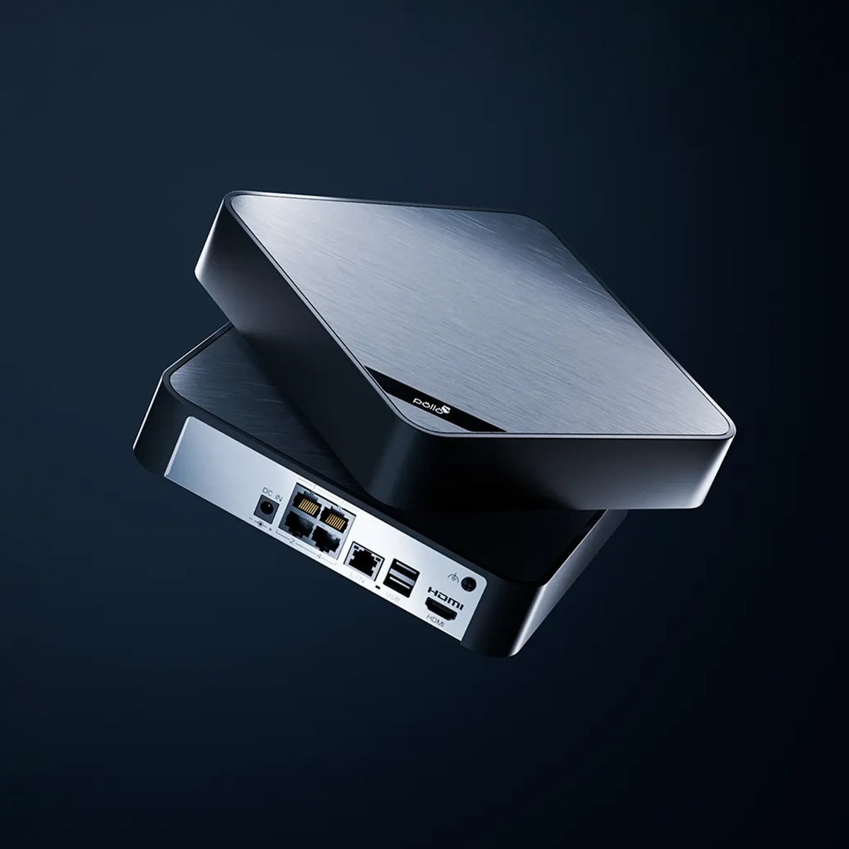 Pollo PLC-5804H1/PM-P4 8 Megapixel 4 Channel PoE NVR with 1 HDD Slot, shown at an angle