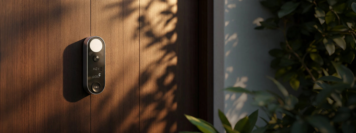 Pollo PLC-VD1200/PM VisionBell - Outdoor Video Doorbell Terminal — video doorbell mounted on a wooden wall in daylight