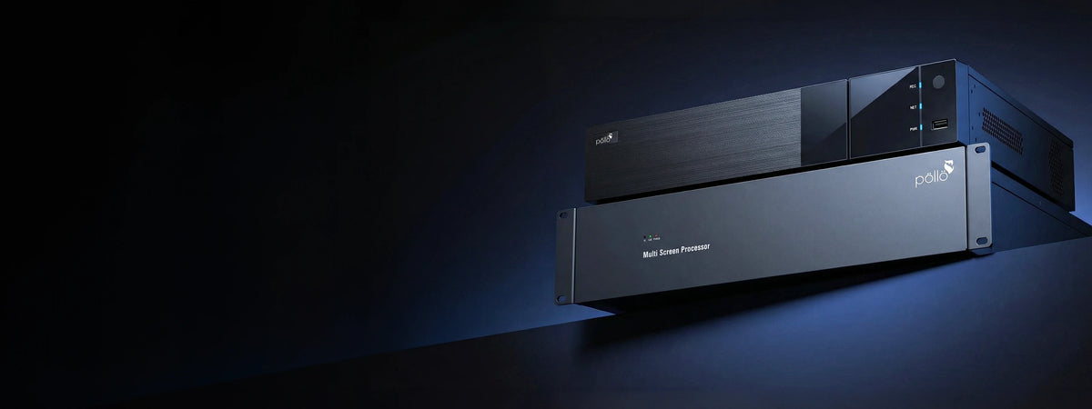 Pollo PLD-3000-2.5U Video Wall Controller — rack-mounted management server against a dark backdrop