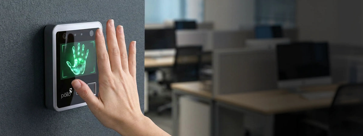 Pollo PLF-5K-VLP Palm Pro - Visible Light Indoor Facial & Palm Recognition — palm recognition terminal in use in an office