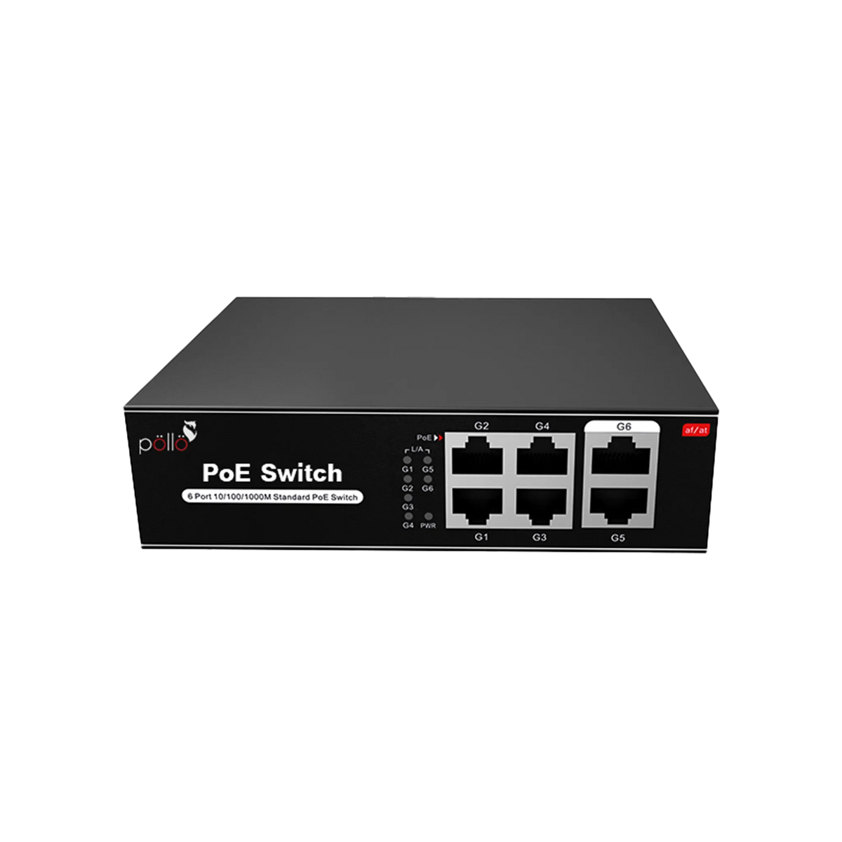 Pollo PLN-1104GB 6-Port Gigabit PoE Network Switch, front view