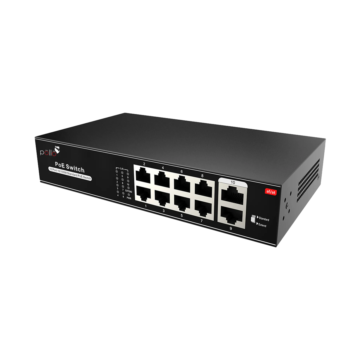 Pollo PLN-1108MB 10-Port Megabit PoE Network Switch, angled front view